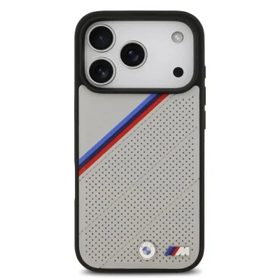 Bmw Iphone 17 Pro Magsafe Case With Tri-Color Stripes And Metal Logo - Grey